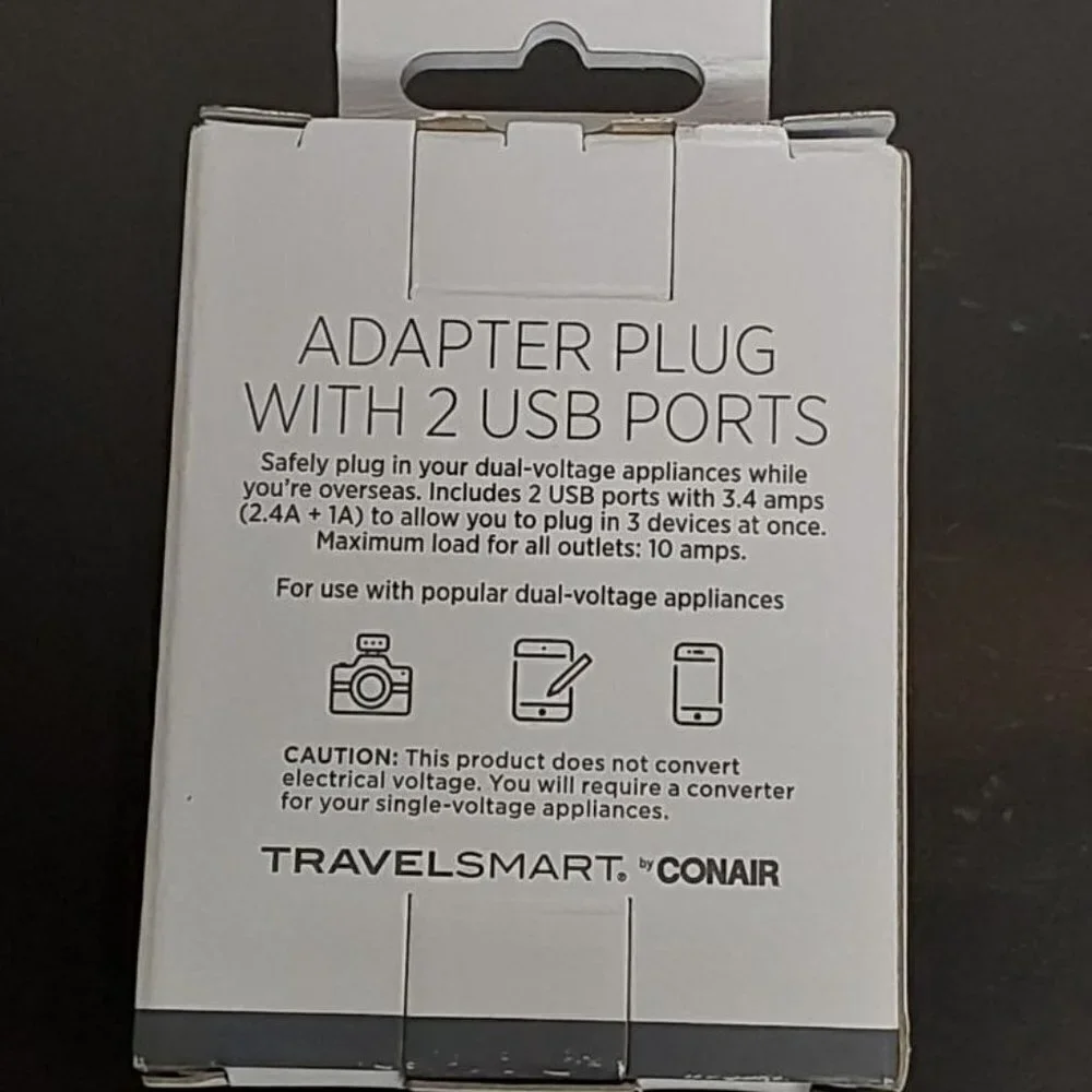 Travel Smart by Conair EU Adapter Plug with Outlet and 2 USB Ports